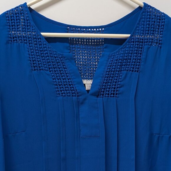 Daniel Rainn Estefany Lace Detail Split Neck Blouse in Cobalt - Picture 6 of 10